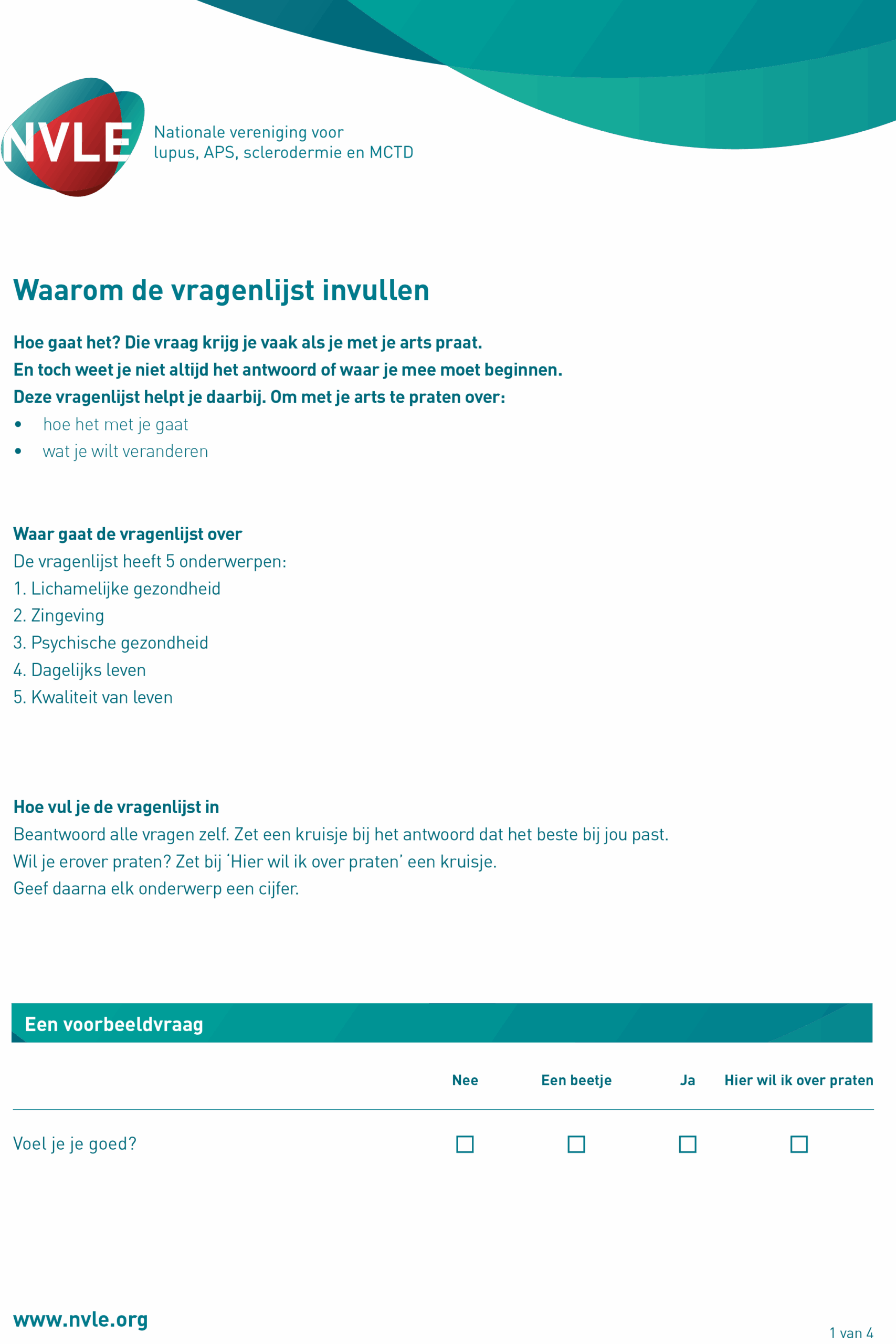 Vragenlijst spreekkamerkaart Systemische Lupus (SLE)